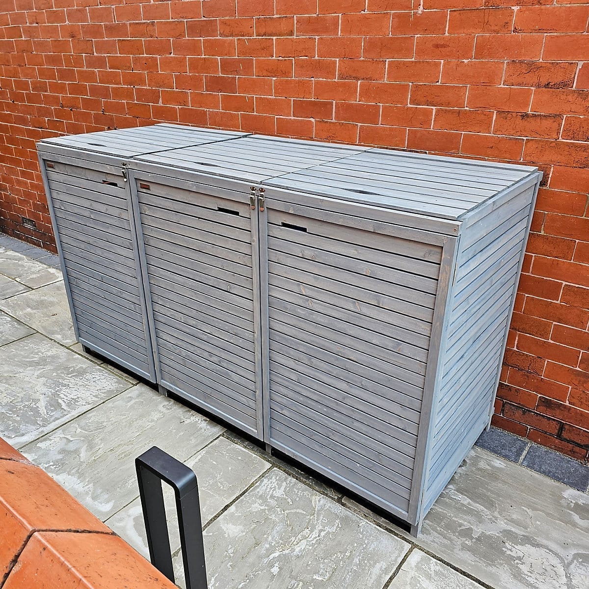 2.03m x 1.14m Large Grey Wooden Triple Wheelie Bin Store for 3 Bins