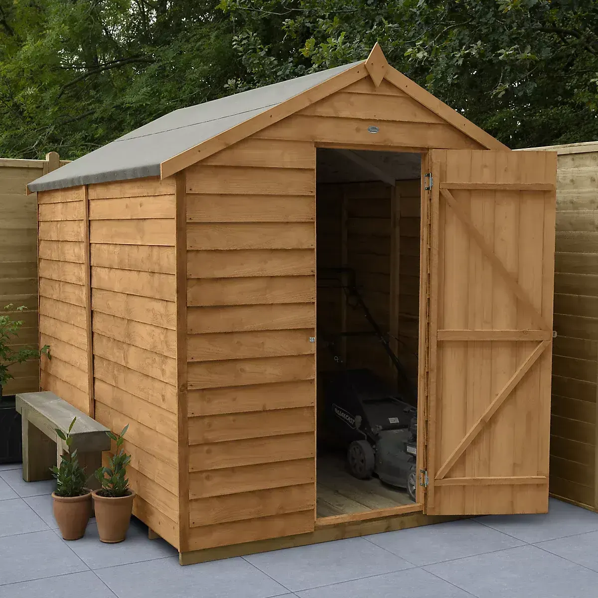 Forest Garden Overlap 8x6 ft Apex Wooden Dip Treated Shed with floor (windowless)