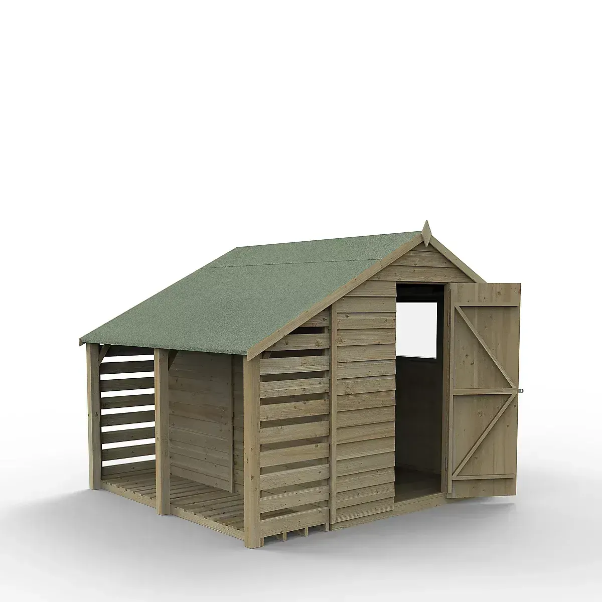 Forest Garden Overlap 8x6 ft Apex Wooden Pressure Treated Shed with floor & 2 windows