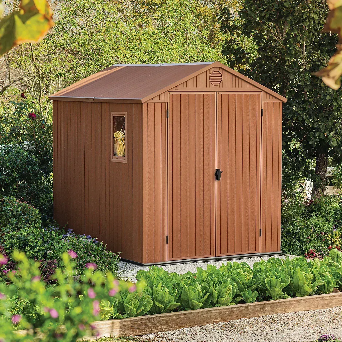 Keter Darwin Tongue & Groove 8x6 ft Apex Plastic 2 Door Shed with floor & 1 window