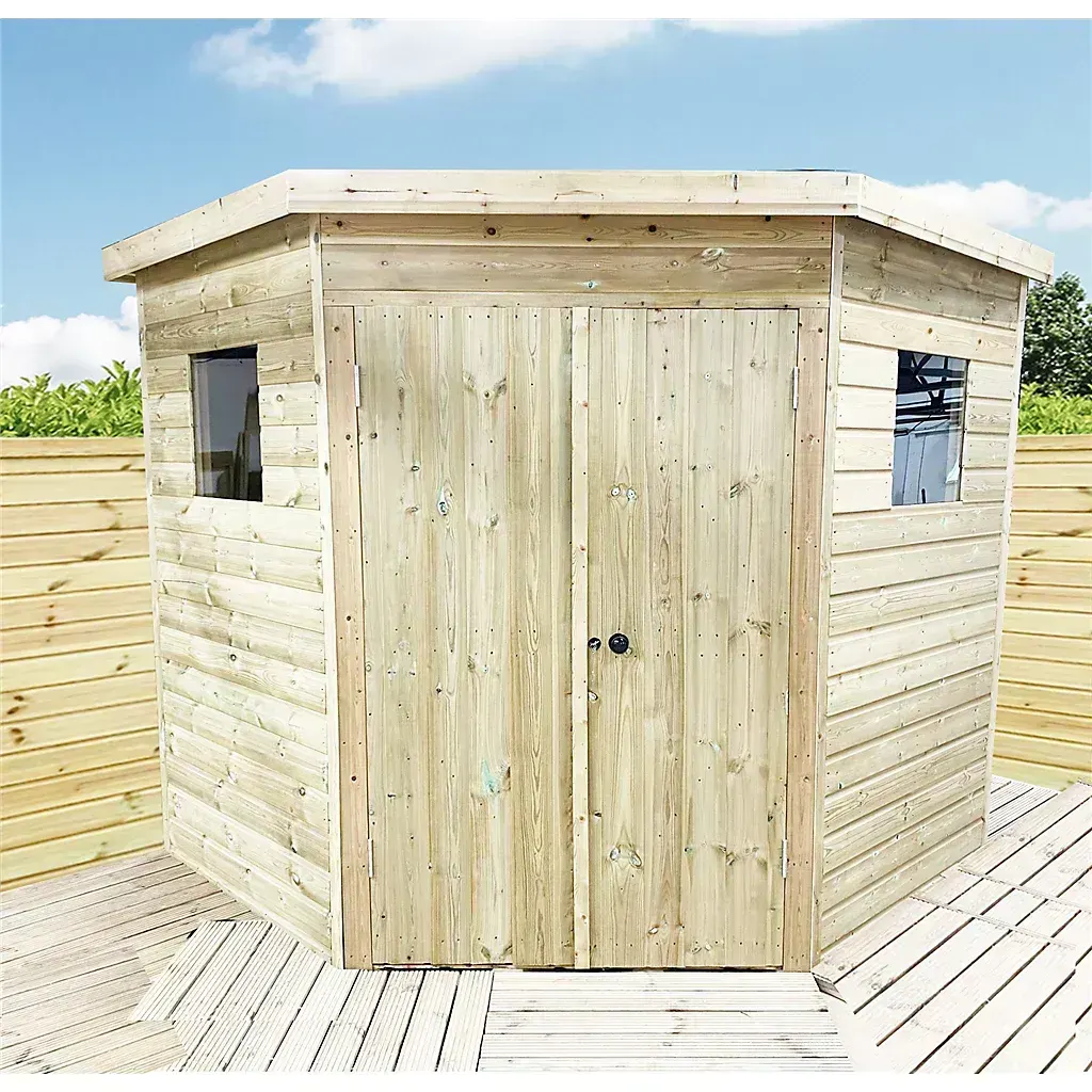 Marlborough 10 x 10 Wooden Corner Pressure Treated Shed / Workshop + Super Strength Framing