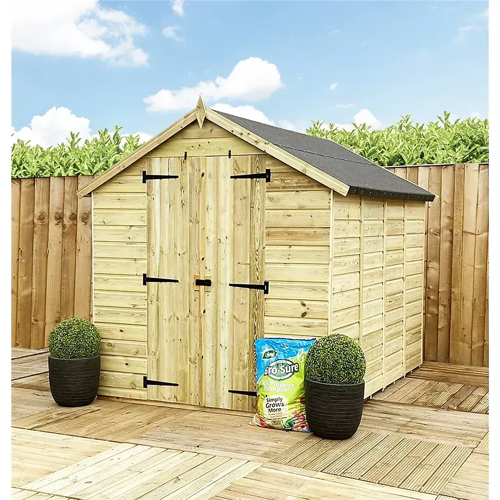 Marlborough 8 x 6 Windowless Pressure Treated T&G Double Door Apex Wooden Shed