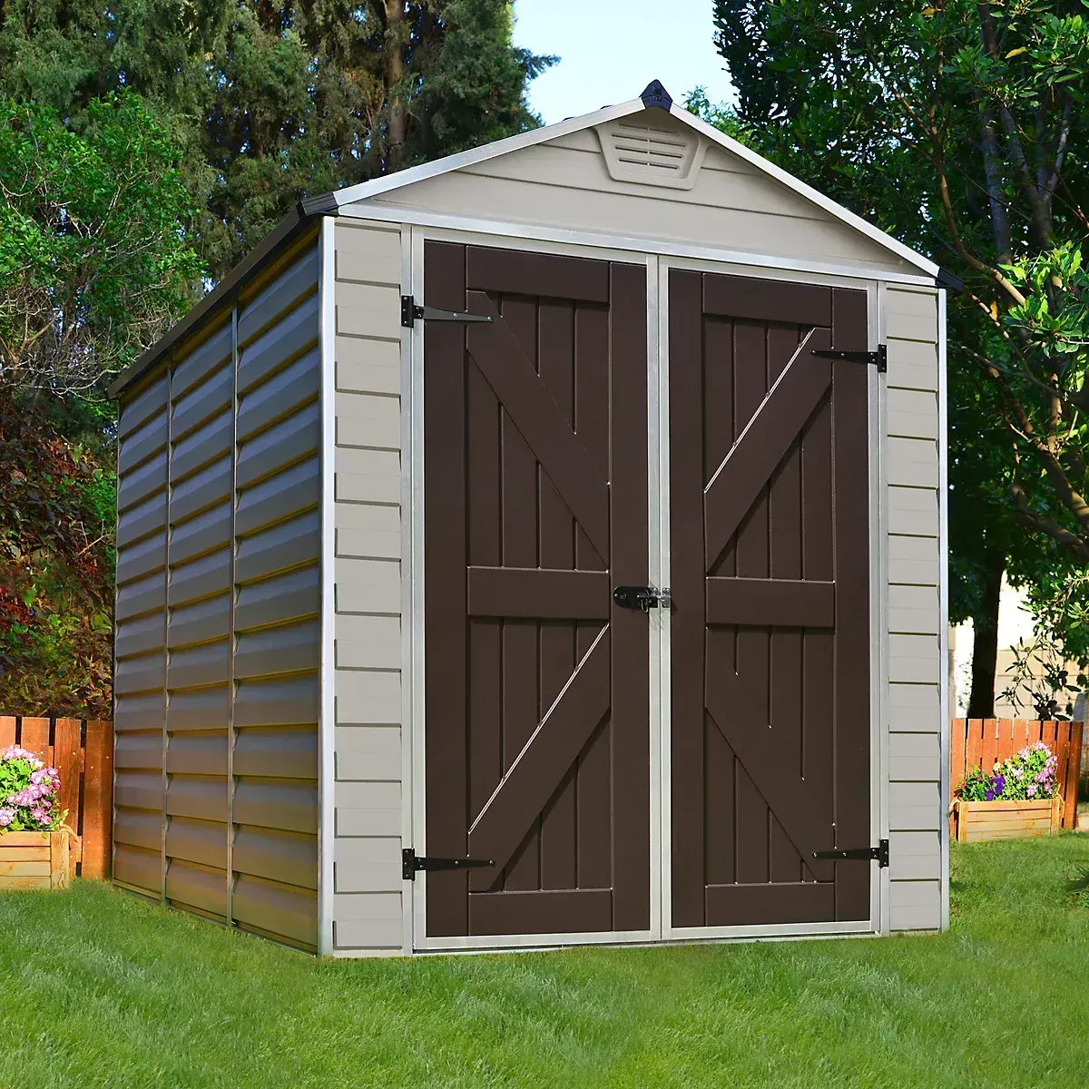 Palram - Canopia Skylight 8x6 ft Apex Tan Plastic 2 Door Shed with floor (windowless)